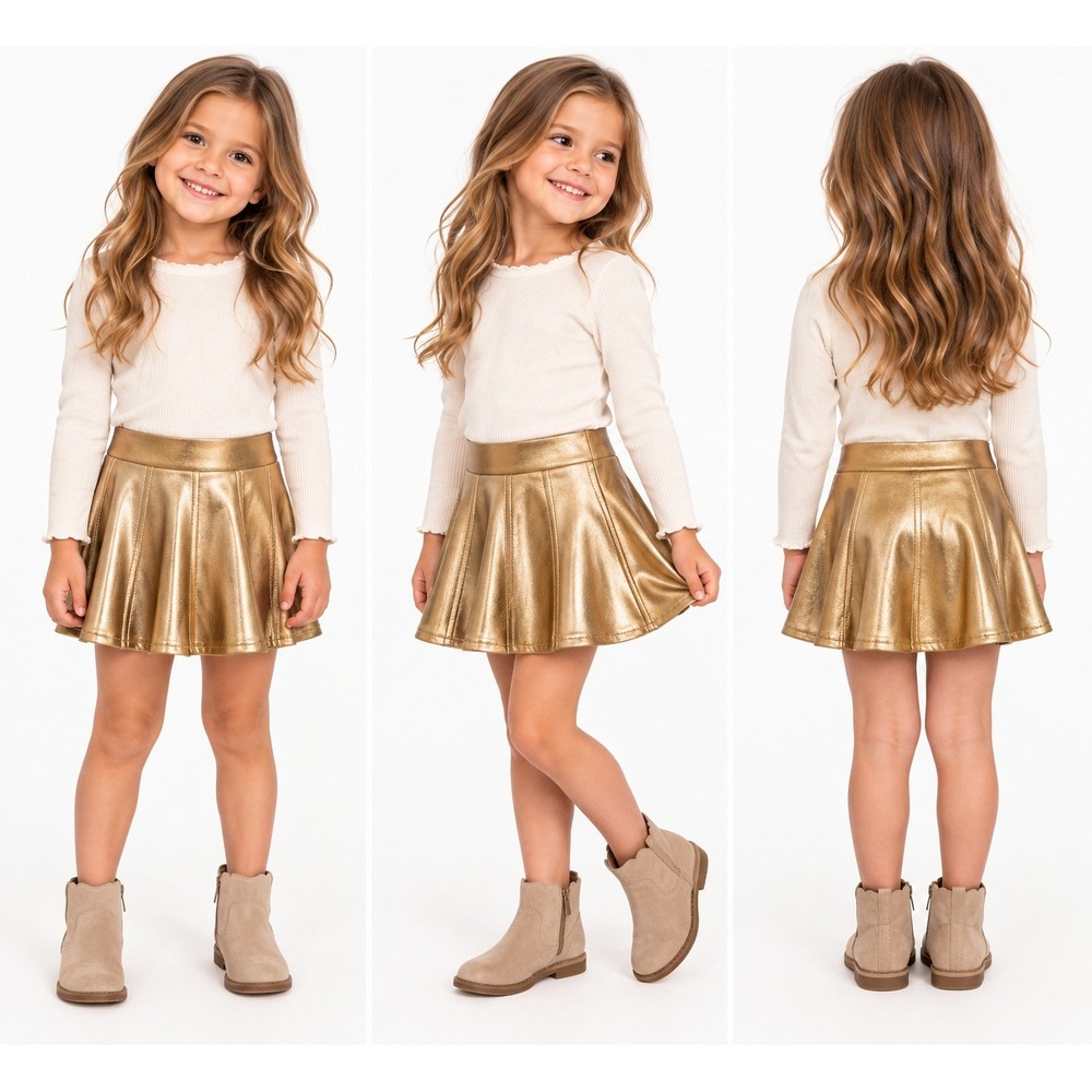 Crewcuts Girls Gold Metallic Pleated Skater Skirt Size 5 CM640 NWT $70
